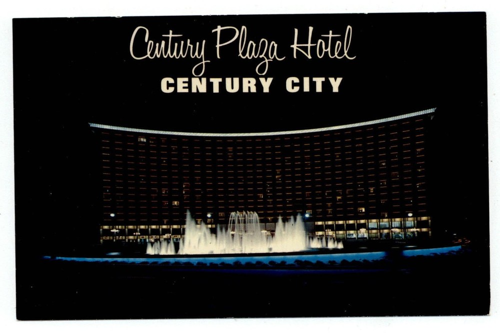 Los Angeles California Century City Plaza Hotel night fountain vintage postcard