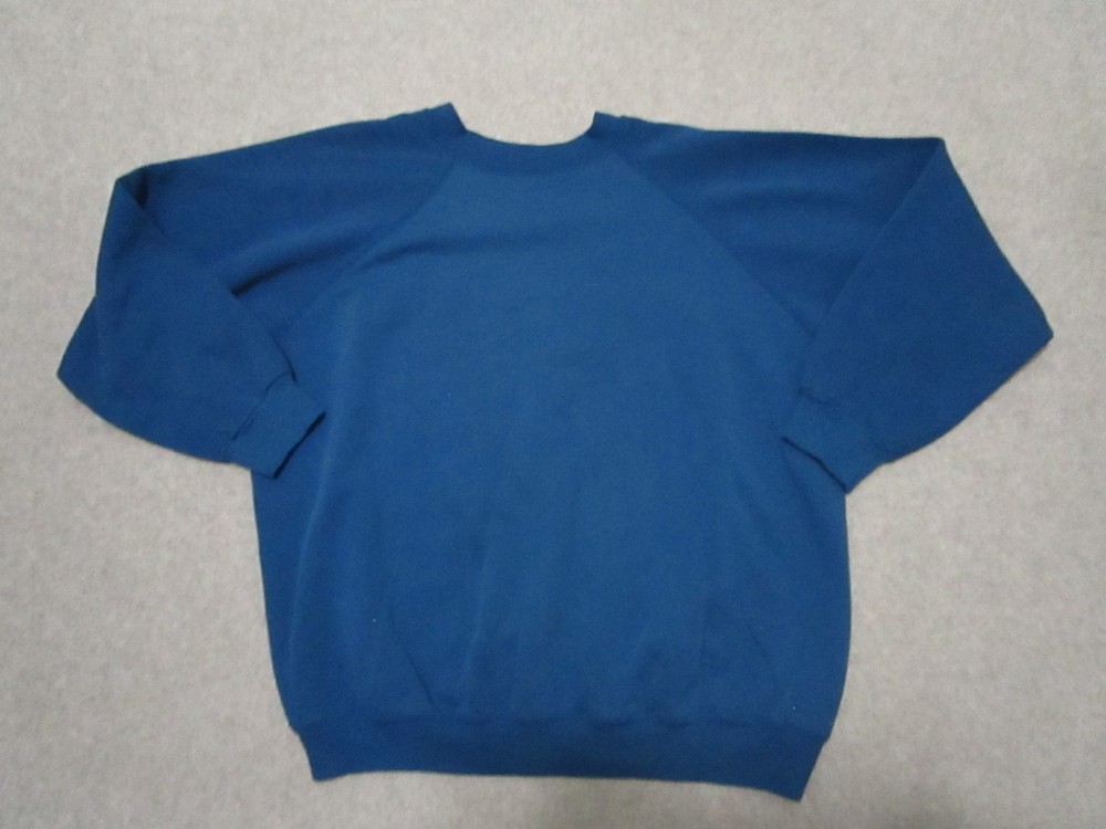 Vintage 90s Sweater Mens Extra Large Blue Blank Raglan Crewneck Hanes USA Made