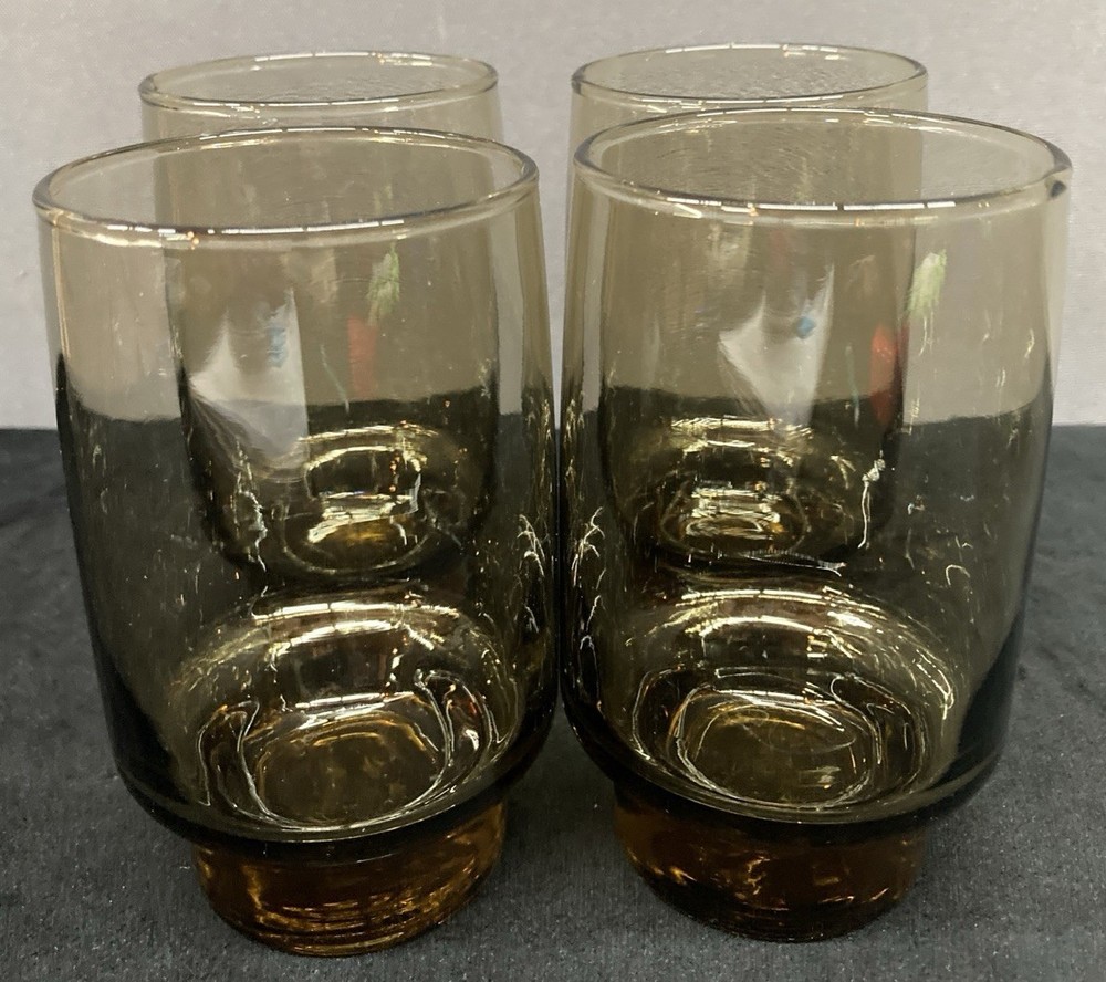 Libbey Tawny Accent Smoky Brown Stackable Tumbler Beverage Glasses 12oz Set of 4