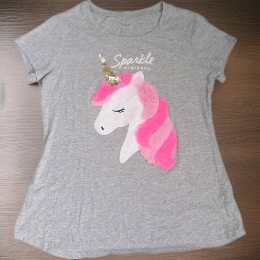 Sparkle Girls 14Gray Unicorn Graphic Glitter Crew Neck Short Sleeve Tee