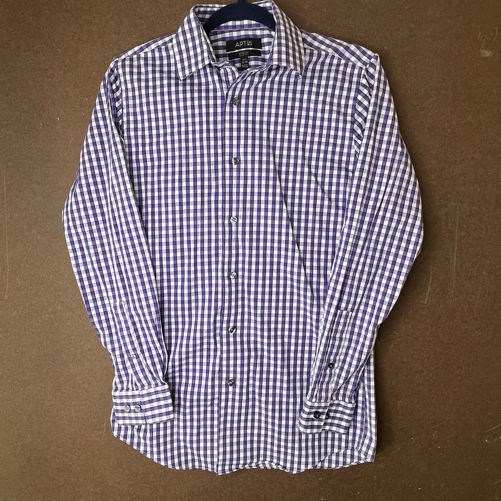 Apt. 9 Mens Shirt Size 17.5 32/33 Slim Fit Purple Long Sleeve Button Down