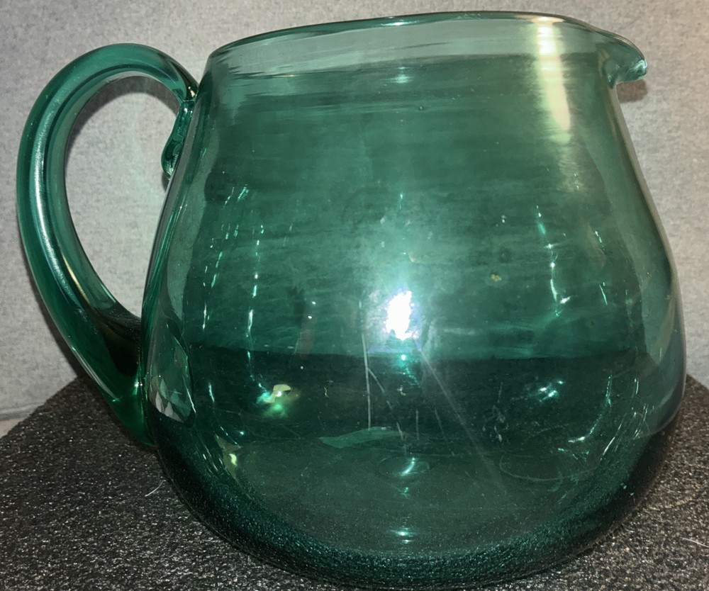 Vintage 1959s-60s BLENKO Glass Teal Green / Blue 2.5 Quart Pitcher /Jug