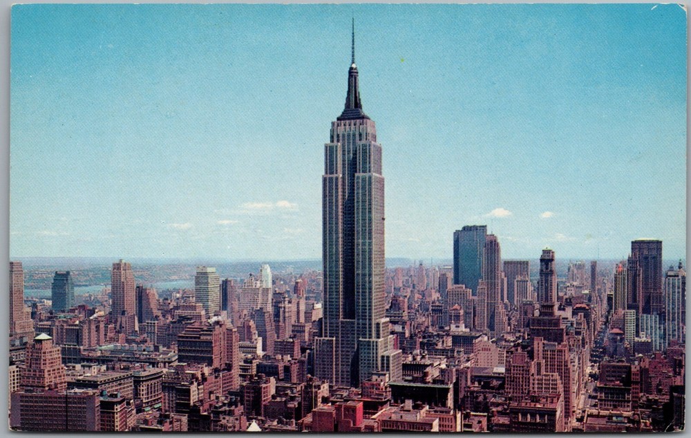 Vintage NYC Skyline Postcard with Empire State and RCA Buildings H603  