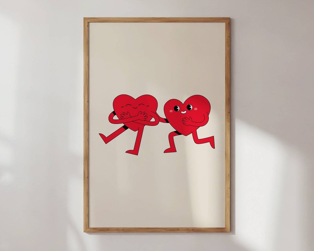 Cute Retro Hearts Print Valentines Day Poster Trendy Wall Art Love Poster Retro