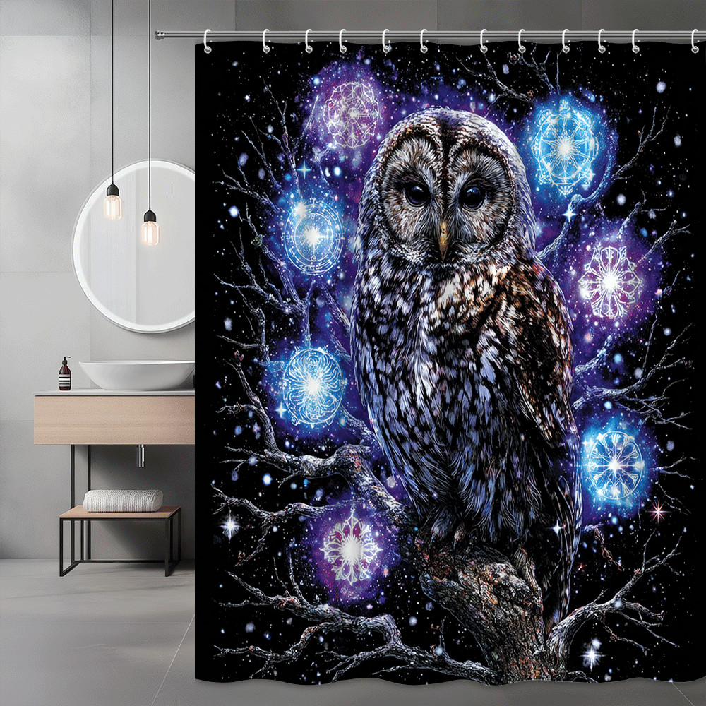 Owl Shower Curtain Galaxy Moonlit Bird Print