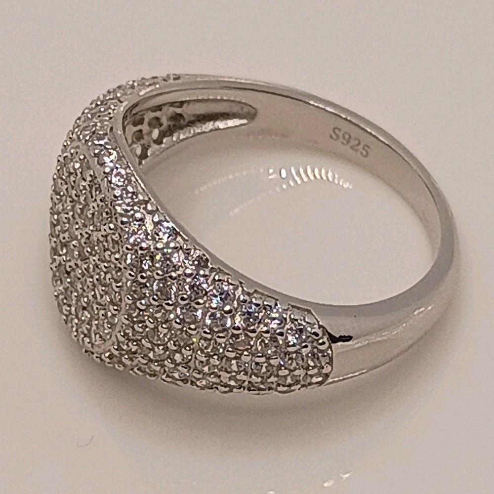 925 Sterling Silver Pave CZ Domed Ring Band Size 6