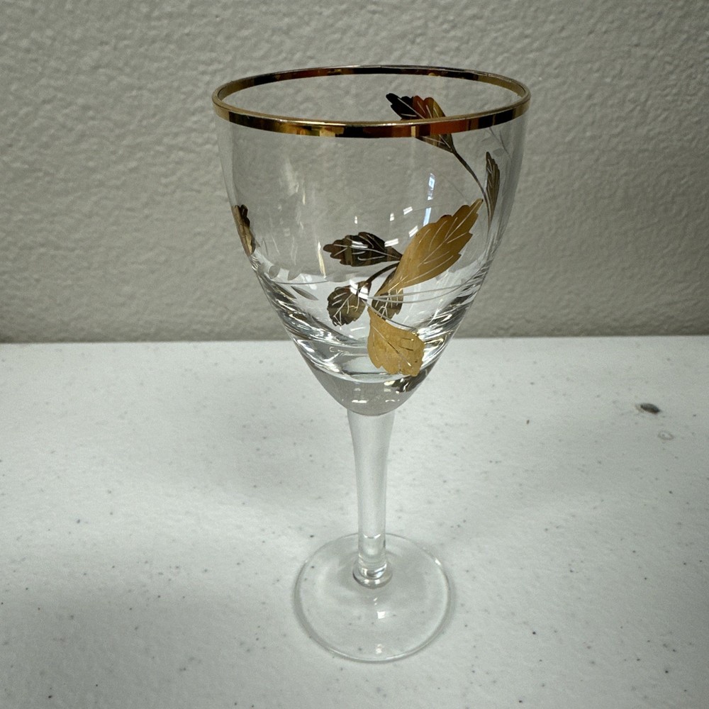 Vintage Toscany Romania Crystal Autumn Gold Leaves and Etched Flowers 5