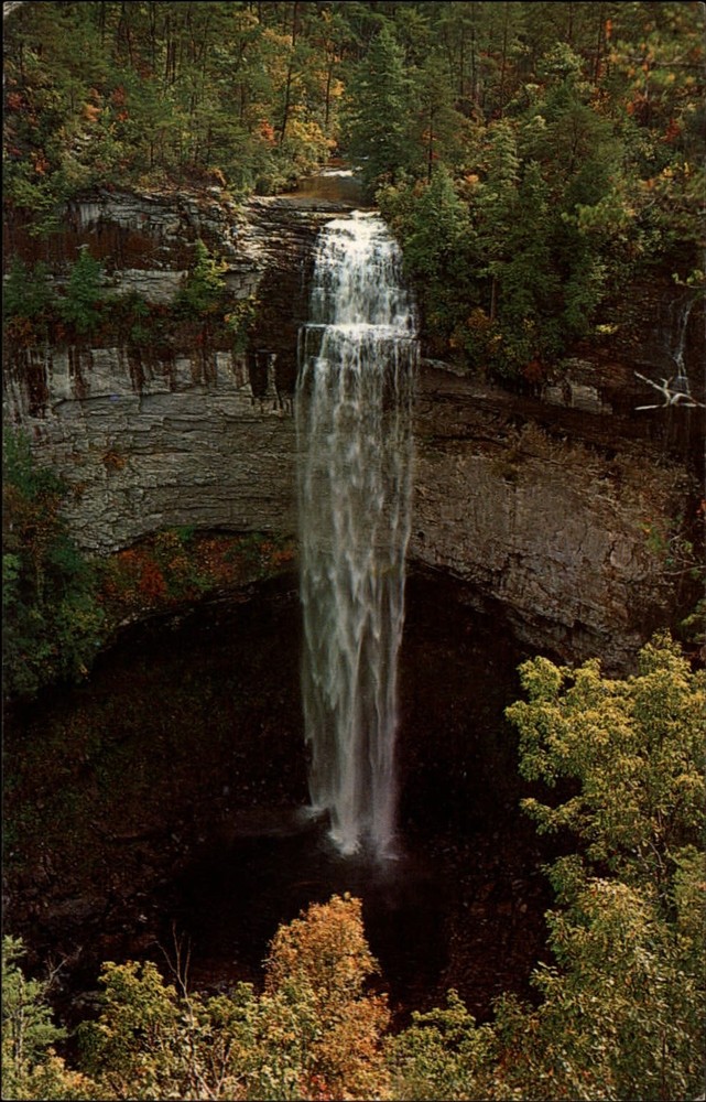 Fall Creek Falls State Park Tennessee rock formation waterfall vintage postcard