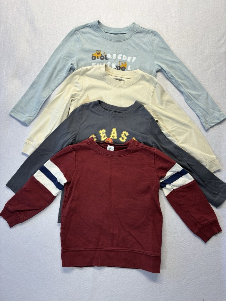 Carter’s Toddler Boys Long Sleeve Shirts Lot Size 4T Dinosaur Construction