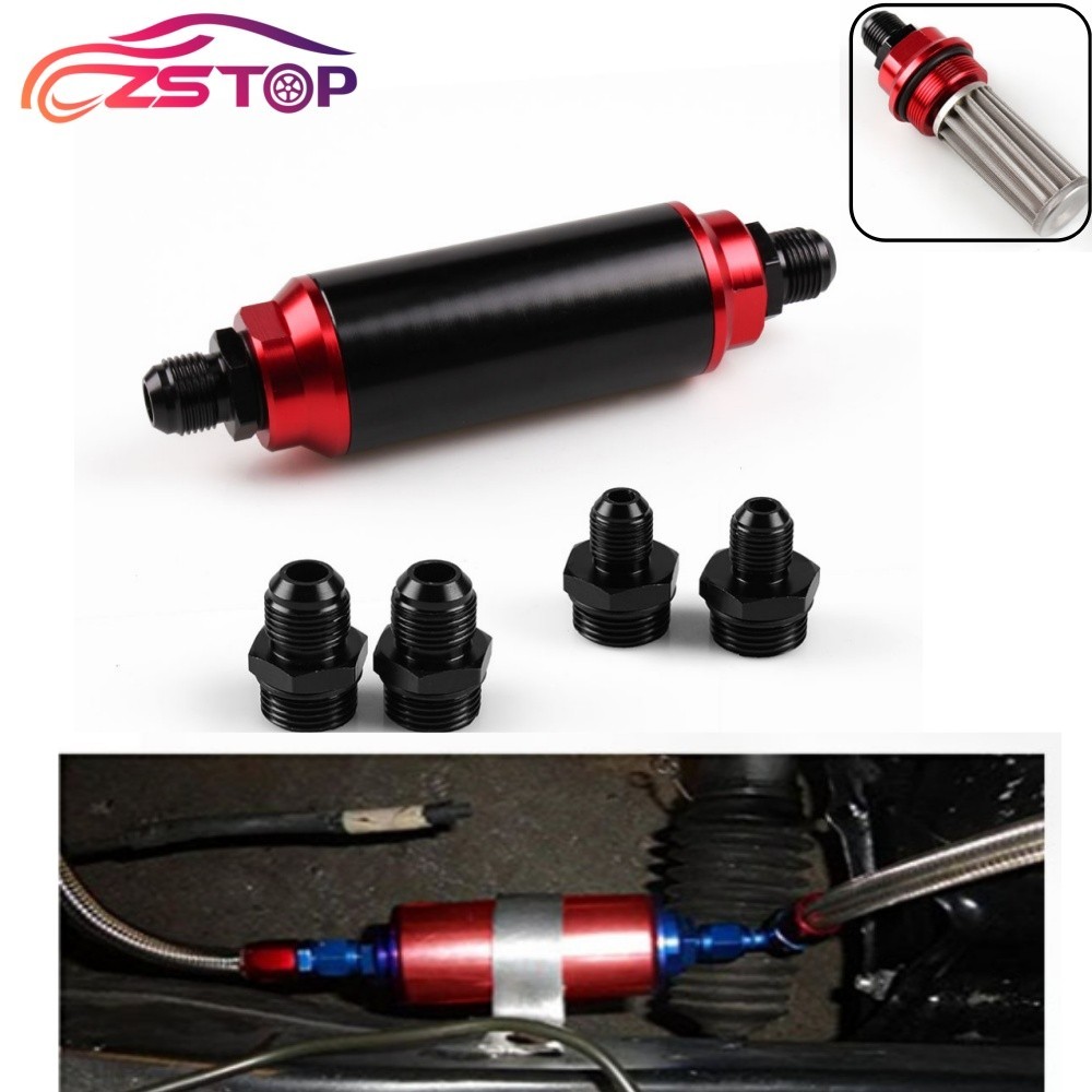 Universal Racing In-Line Fuel Filter With AN 6 8 10 Fittings Adapter 40 Micron
