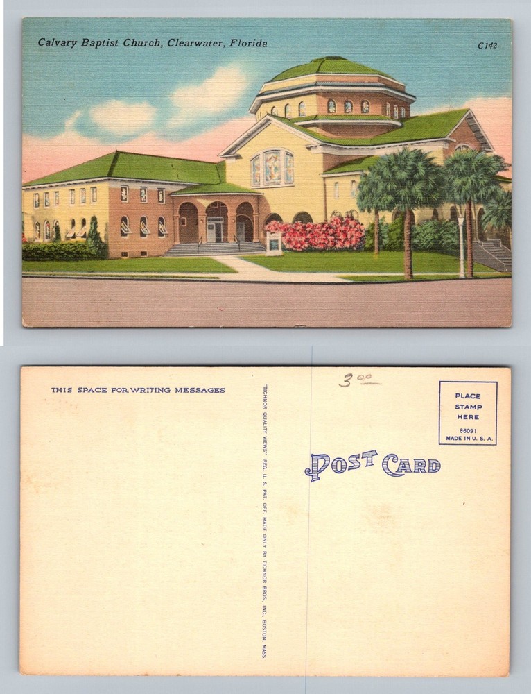 Clearwater, FL-Florida Calvary Baptist Church Dome Architecture Vintage Postcard