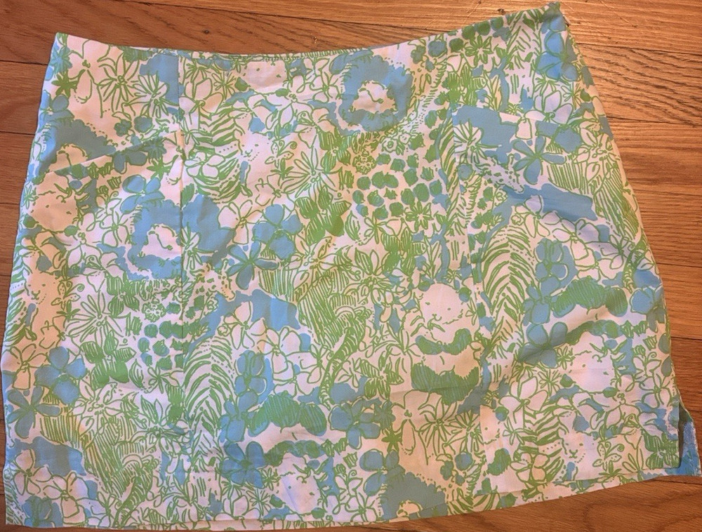 Lilly Pulitzer Floral Mini Skirt Size 0 Green Blue Pink White Lined Back Zip