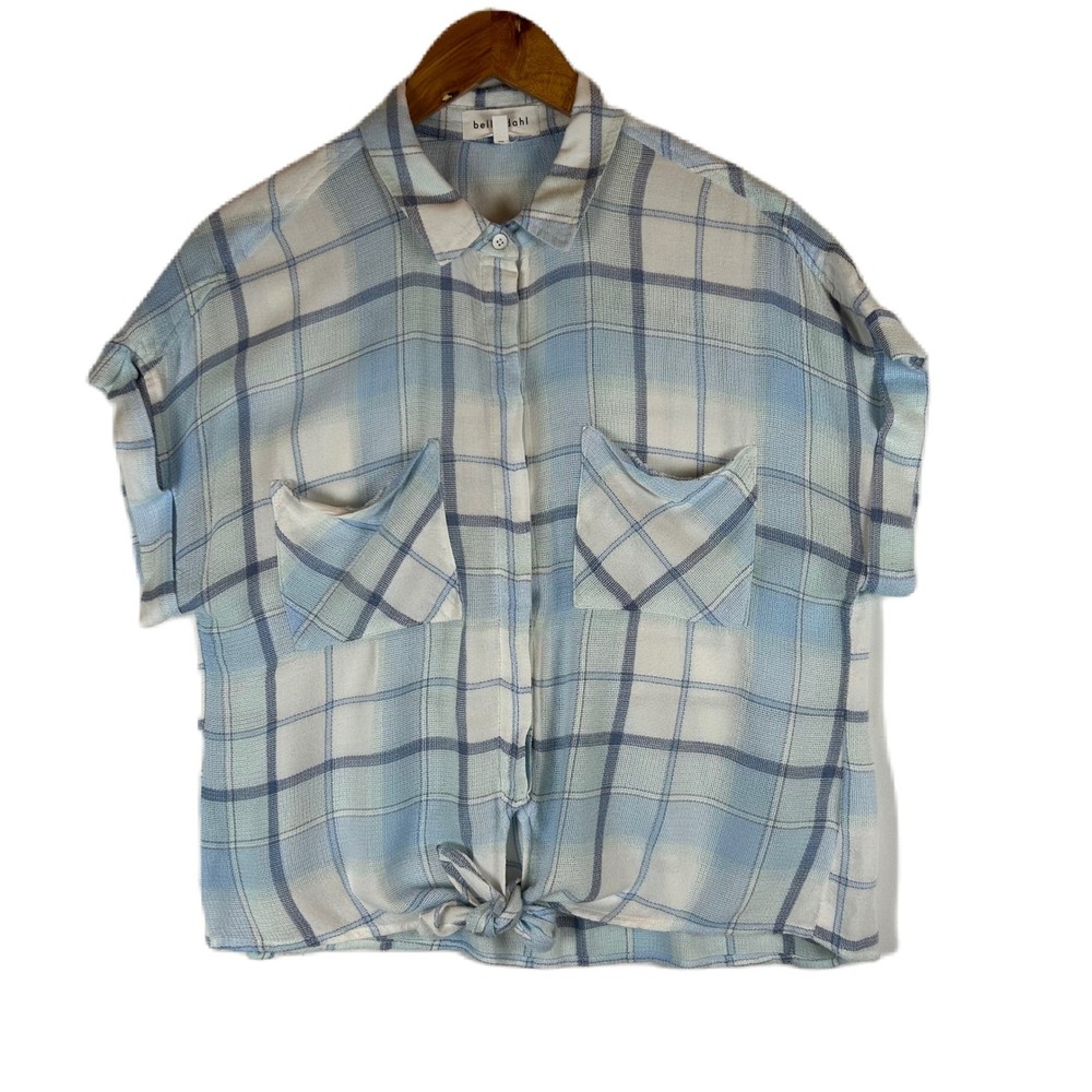 Bella Dahl Women's Plaid Short Sleeve Tie Front Button Up Shirt Size M