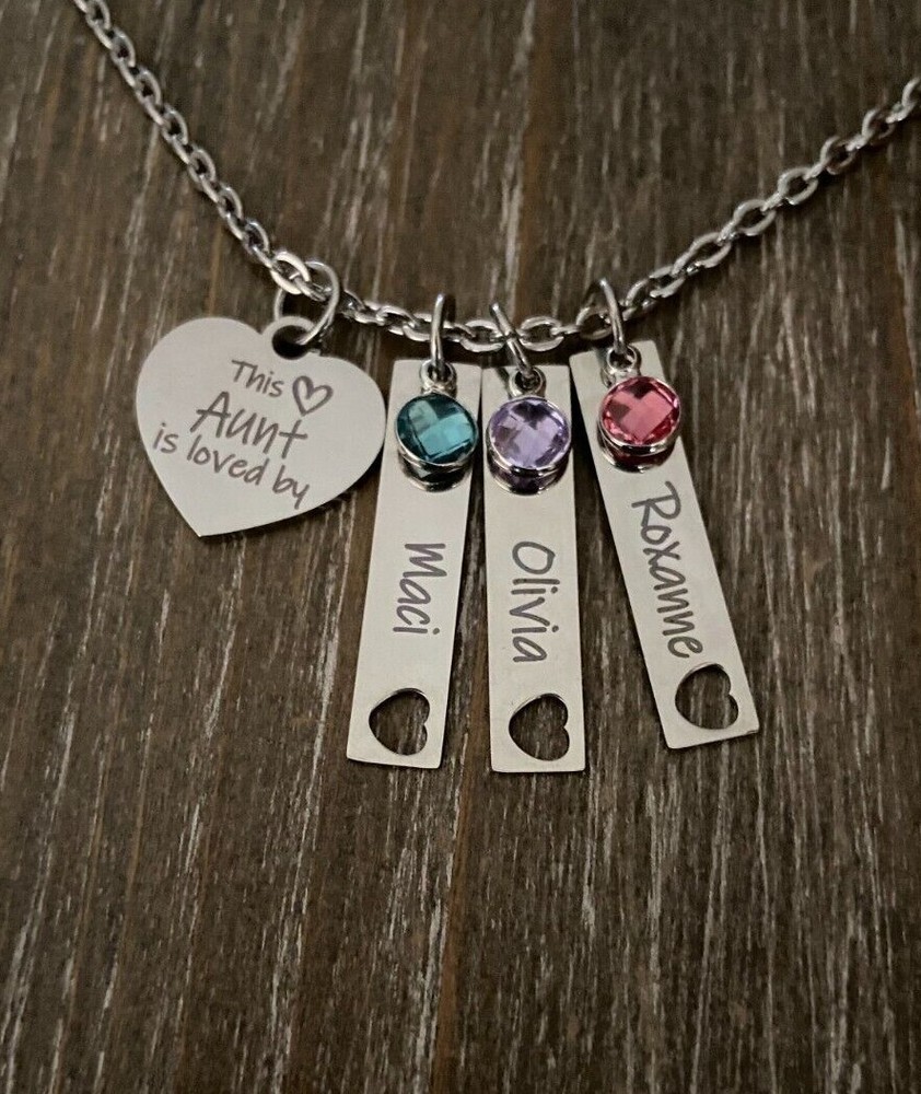 Aunt Necklace name birthstone personalized engraved custom niece nephew Gift