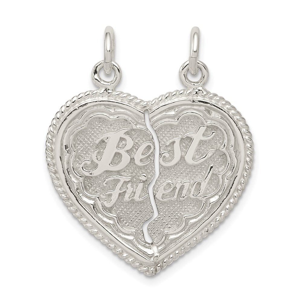 Sterling Silver Best Friend 2-piece break apart Heart Charm Pendant 3.6gm