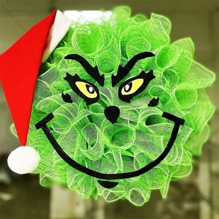 Christmas Grinch Front Door Wreath Wall Hanging Decorations Gift Xmas Holiday US