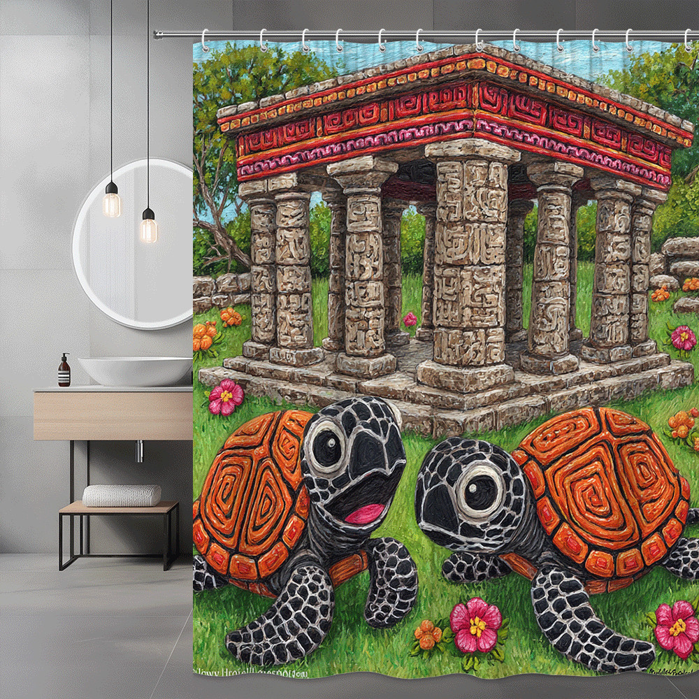 Turtle Garden Temple Shower Curtain Printed Artwork