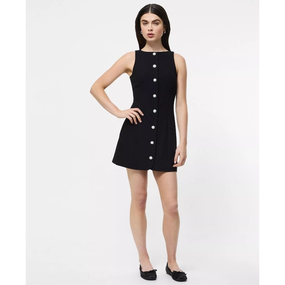 French Connection Women Black Twill Azra A-line Button Down Mini Dress Size US 2