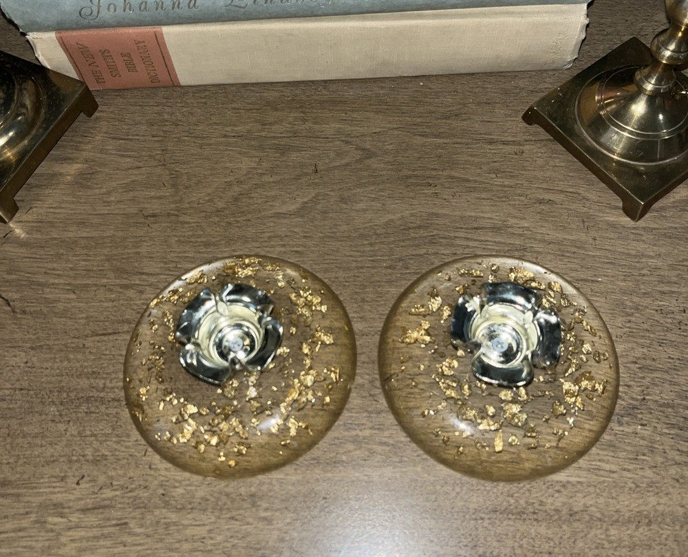MCM Acrylic Lucite Candle Holders X2 with Gold Fleck Vintage