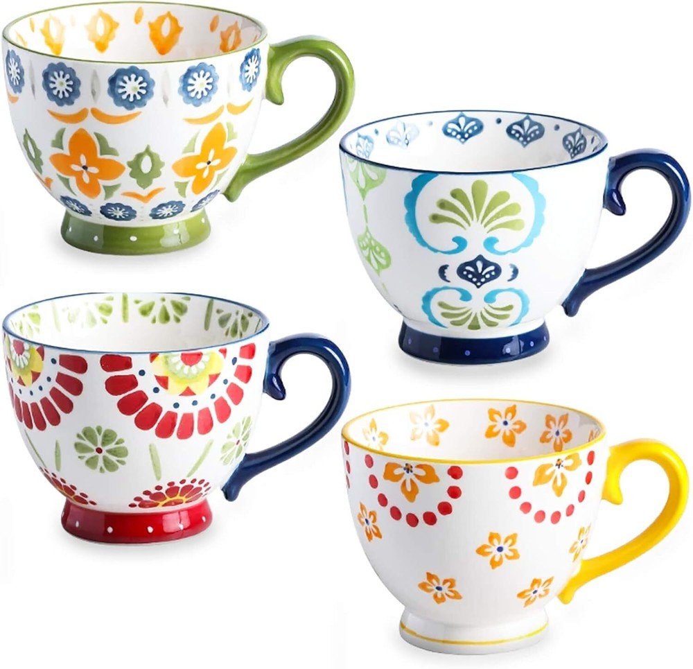 Set of 4 , 15 Ounce Ceramic Coffee Mugs Restaurant Coffee Mug, Large-sized Bl...