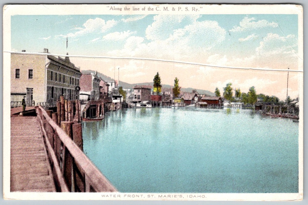 Vtg Postcard Water Front Dock Cm&ps St Maries, Idaho 1930s