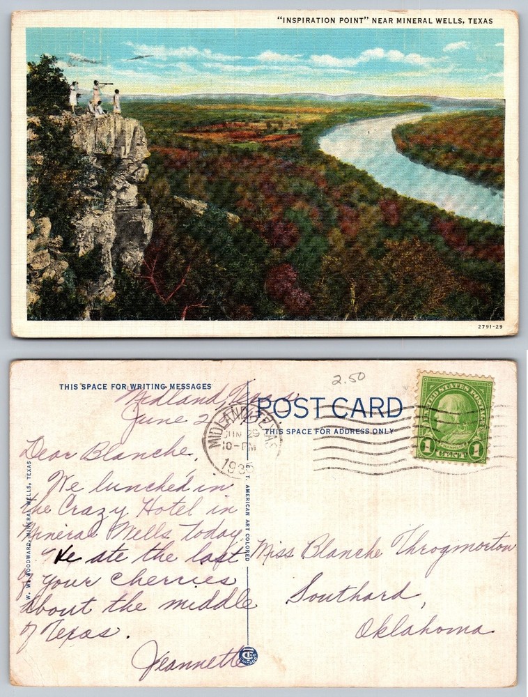 1935 Inspiration Point Mineral Wells Texas Postcard Linen Panoramic View