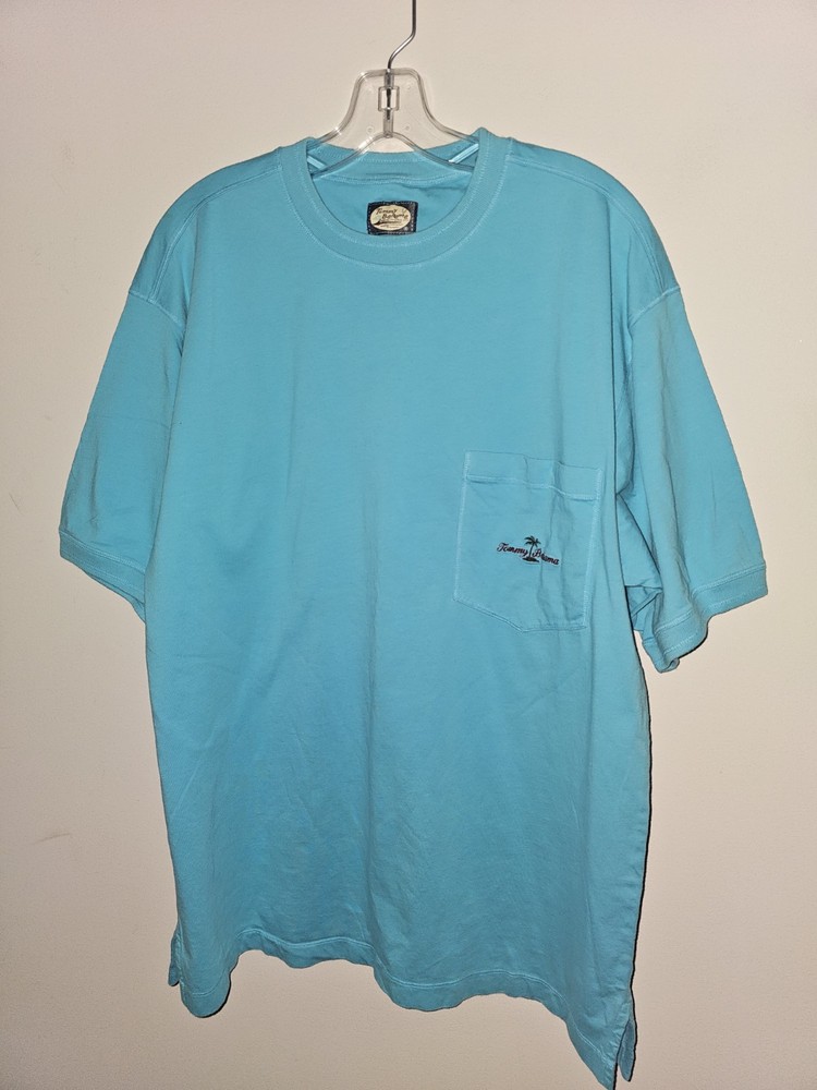 Tommy Bahama Xl Mens Blue Embroidered Logo Single Pocket Short Sleeve Tshirt