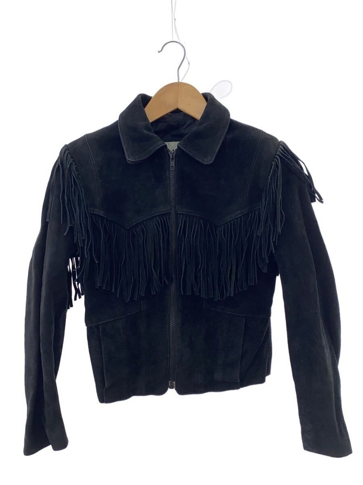 Wilson Fringe/Short Single Rider Jacket/6/Suede/Blk/Plain 3476