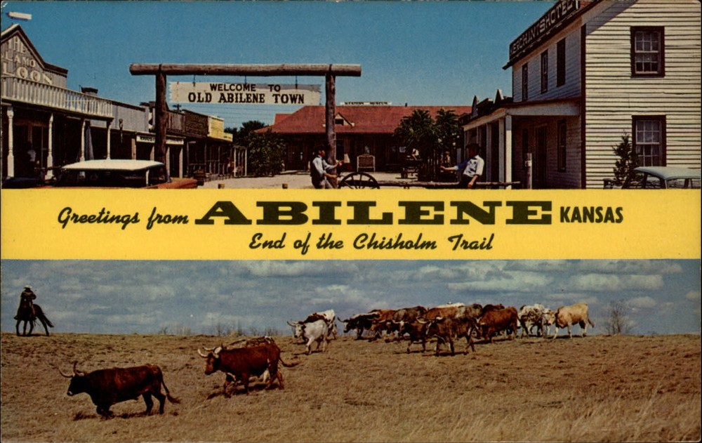 Abilene Kansas end of Chisholm Trail cattle town street ~ unused postcard sku617