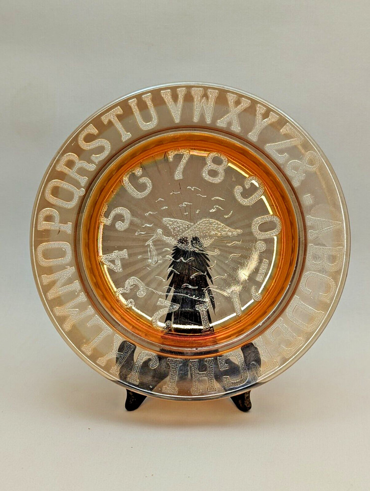 Belmont Marigold Carnival Glass ABC Baby Bowl Plate Alphabet Etched