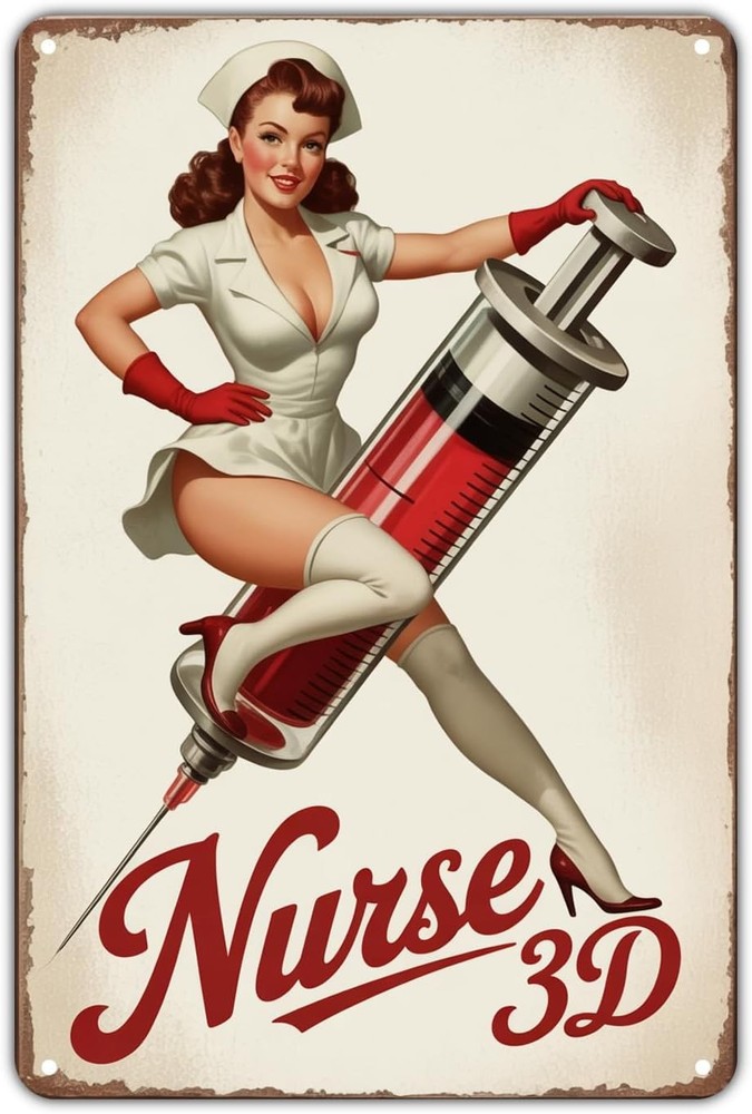 Retro Pinup Nurse Metal Wall Sign Vintage Medical Decor 8 x 12 inch