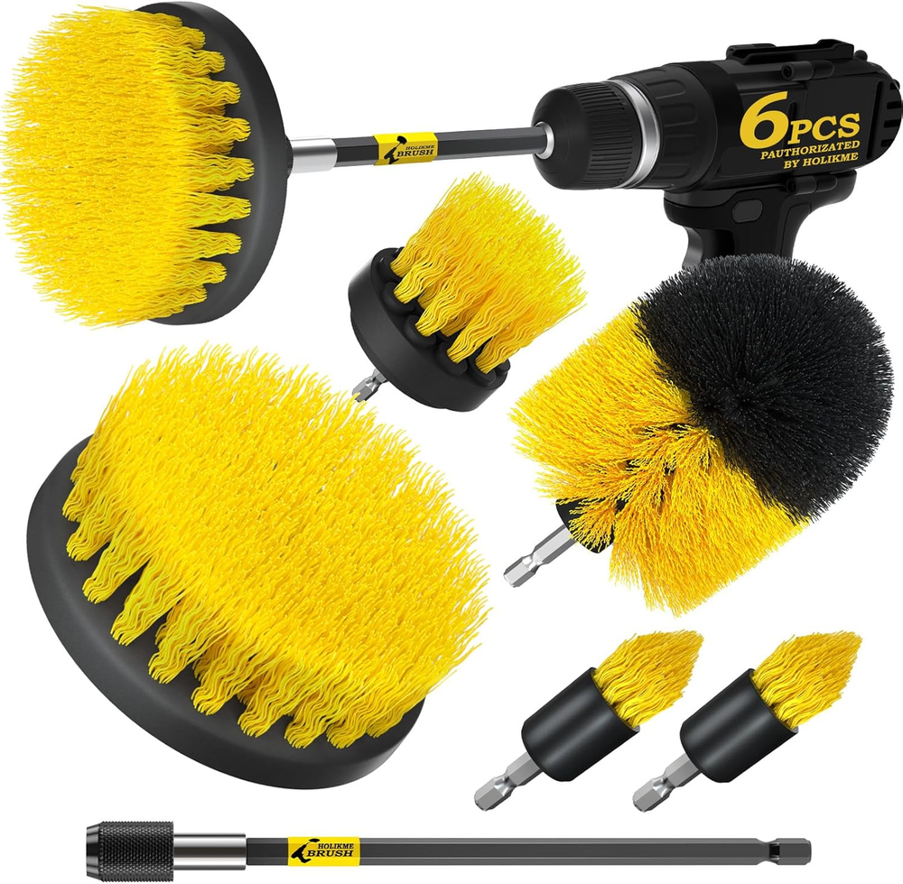 6-Pack Heavy-Duty Drill Brush Set for Grout Tile and Surface Deep Cleaning