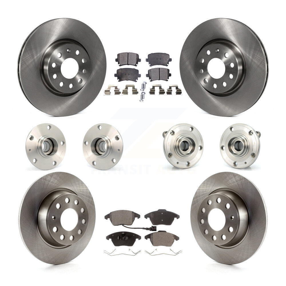 Front Rear Hub Bearing Brake Rotor And Pad Kit (10Pc) For Volkswagen GTI Audi A3