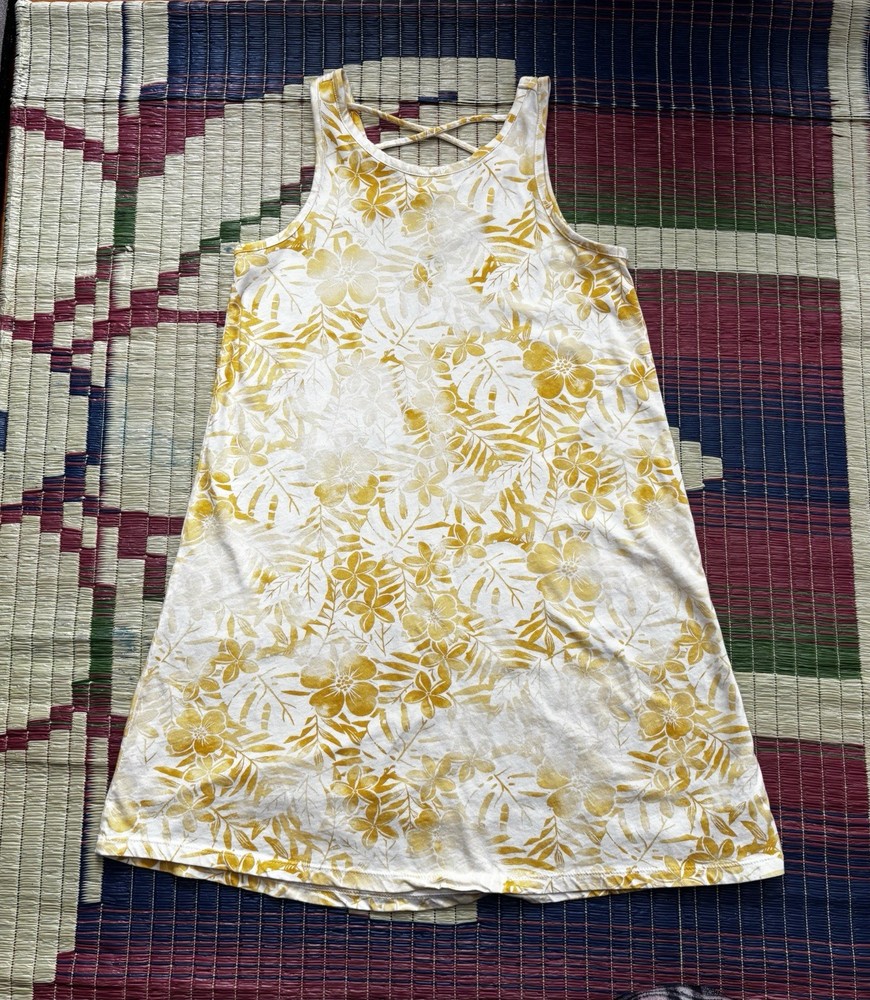 Old Navy Girls Floral A-Line Dress Yellow White Sleeveless L (10-12)