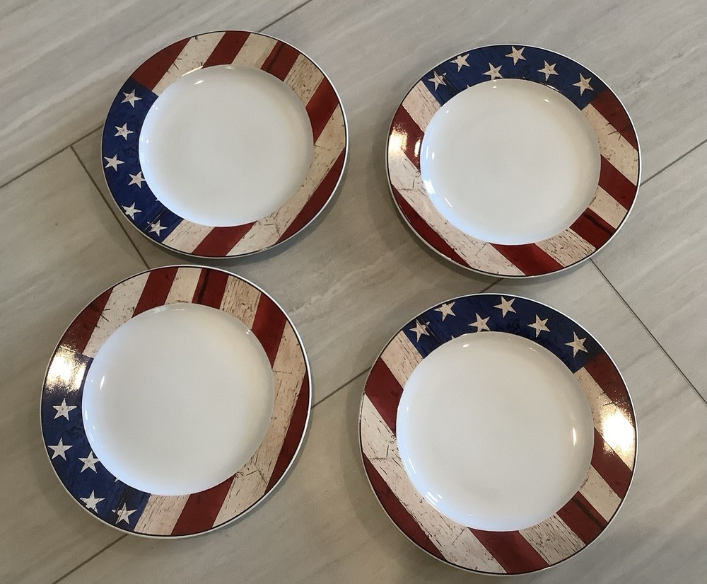 4 Colonial Sakura American Patriotic Flag 11” Dinner Plates