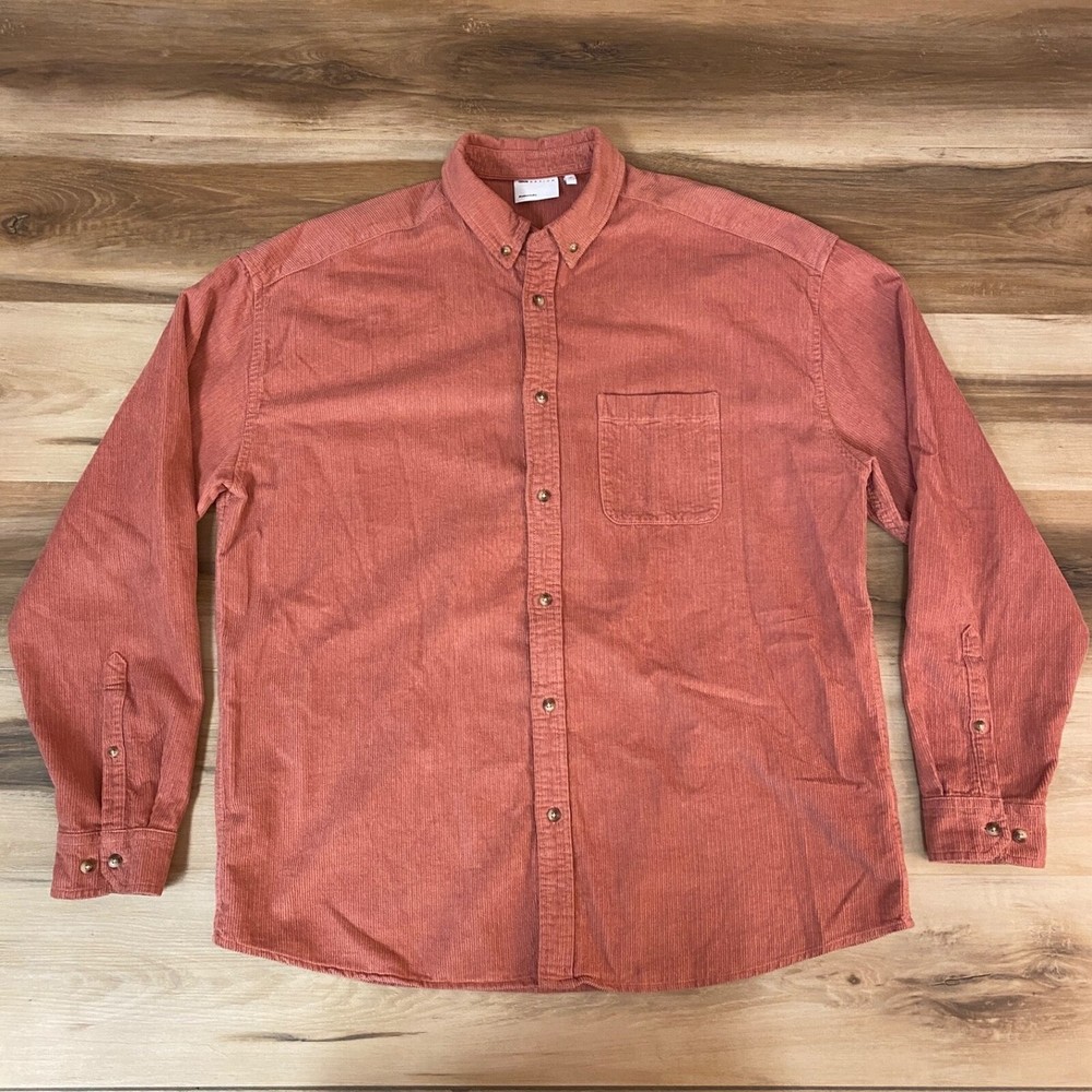 ASOS Corduroy Shirt Mens medium dusty coral  Button Down Long Sleeve Pocket