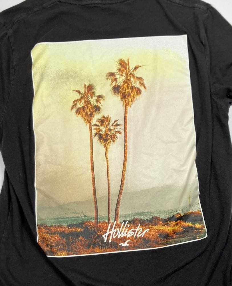 Hollister California Palm Trees Logo Graphic T-Shirt Black Size S