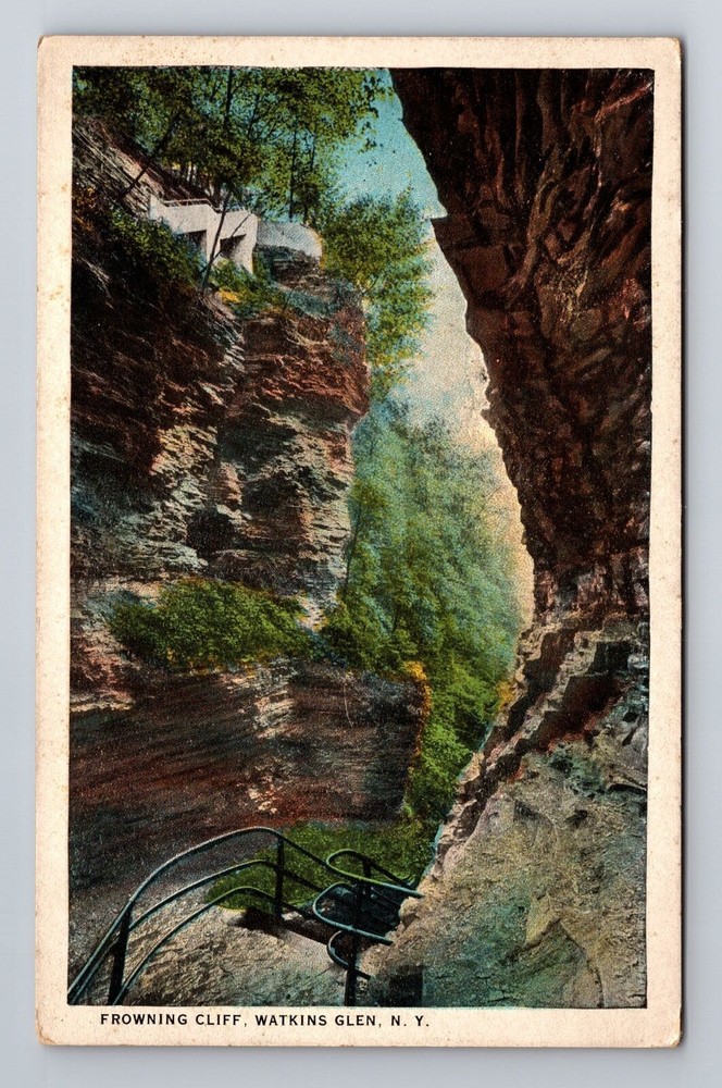 Watkins Glen NY-New York, Frowning Cliff, Antique, Vintage Souvenir Postcard