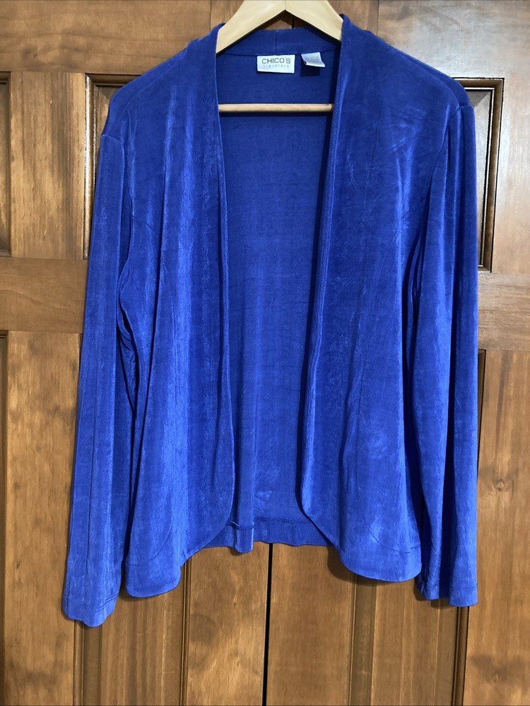 Chico’s Travelers Women’s Size 3 Large Open Front Blue Cardigan Slinky