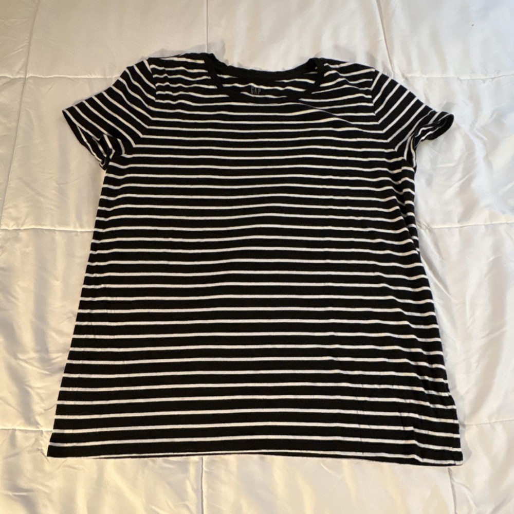 GAP Black White Striped Knit Crew Neck Short Sleeve T-Shirt Women’s XL Regular