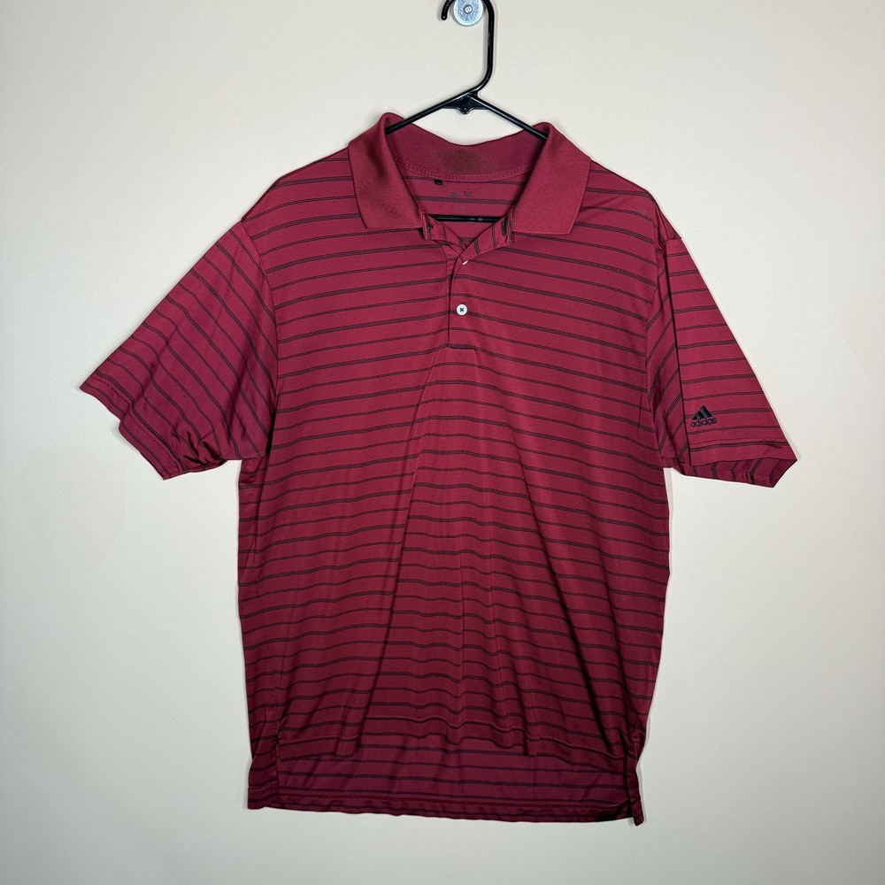 Adidas Red Striped Performance Polo Golf Shirt Men's Size Medium M