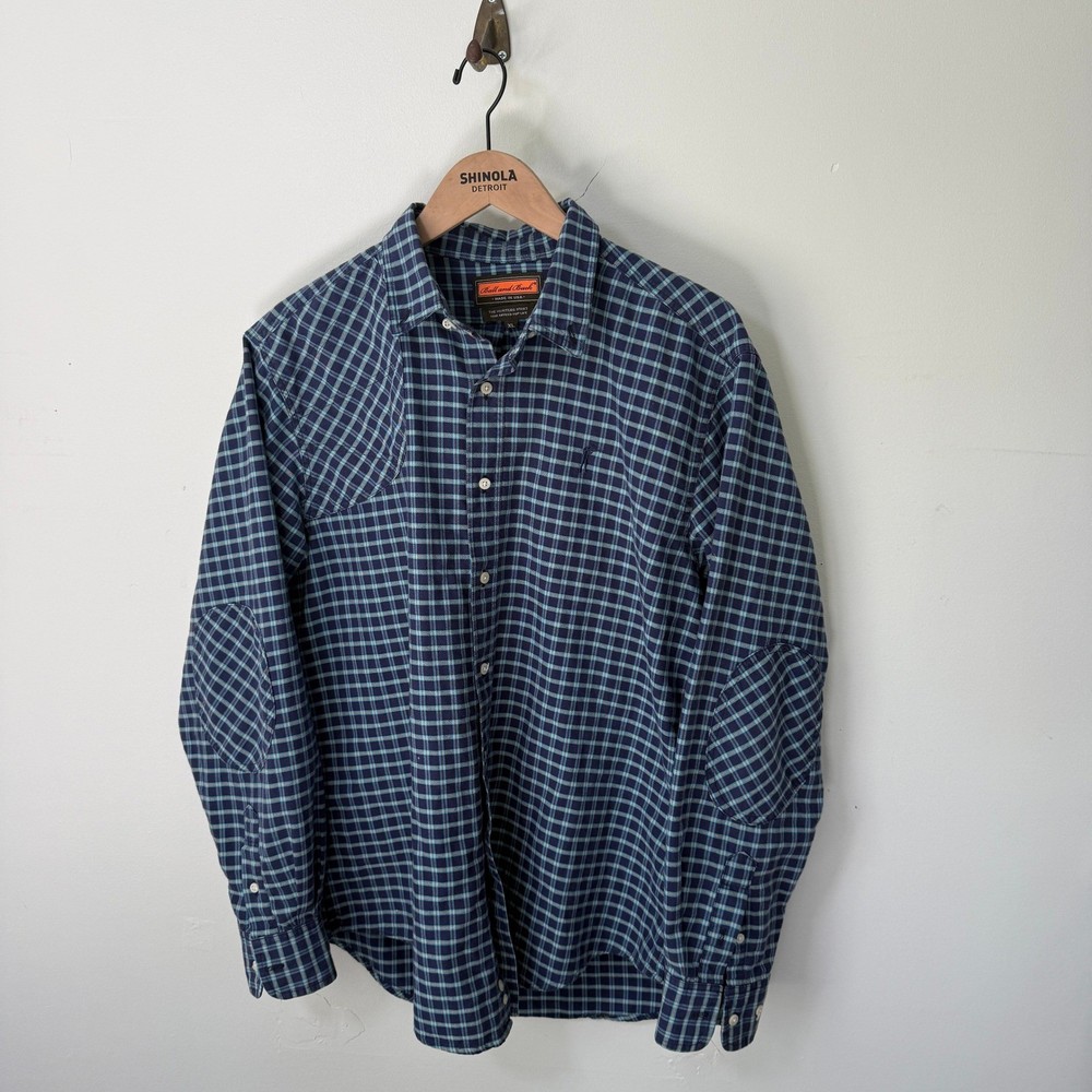 Ball and Buck The Hunters Shirt XL Navy Teal Plaid Made in USA Shooting Patches