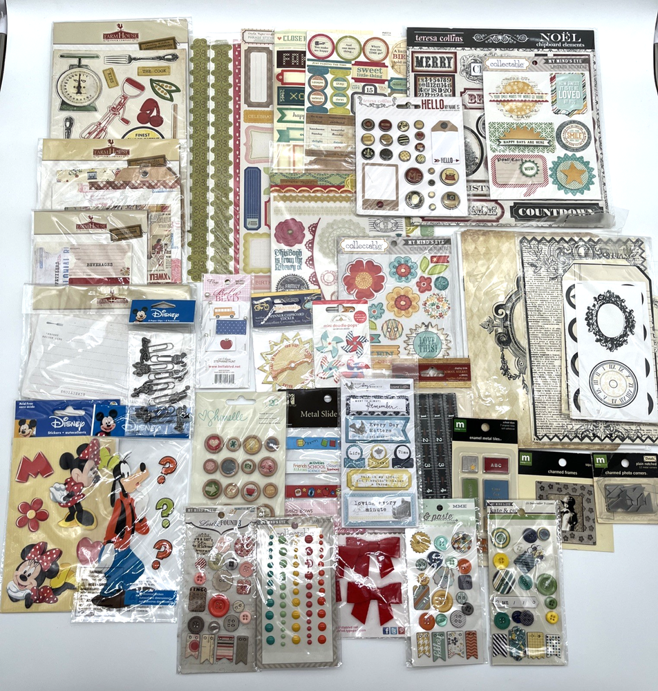 Large Scrapbooking Lot NEW Stickers Embellishments Mixed Brands Craft Supplies