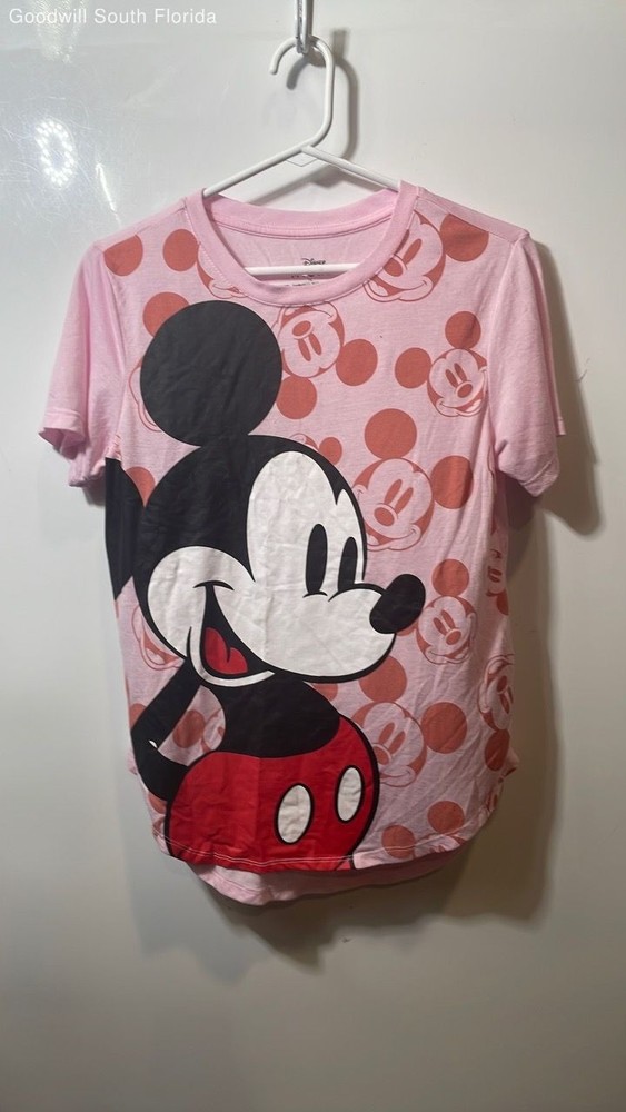 Disney Girls Pink Mickey Mouse Crew Neck Short Sleeve Pullover T-Shirt Sz M 7-9