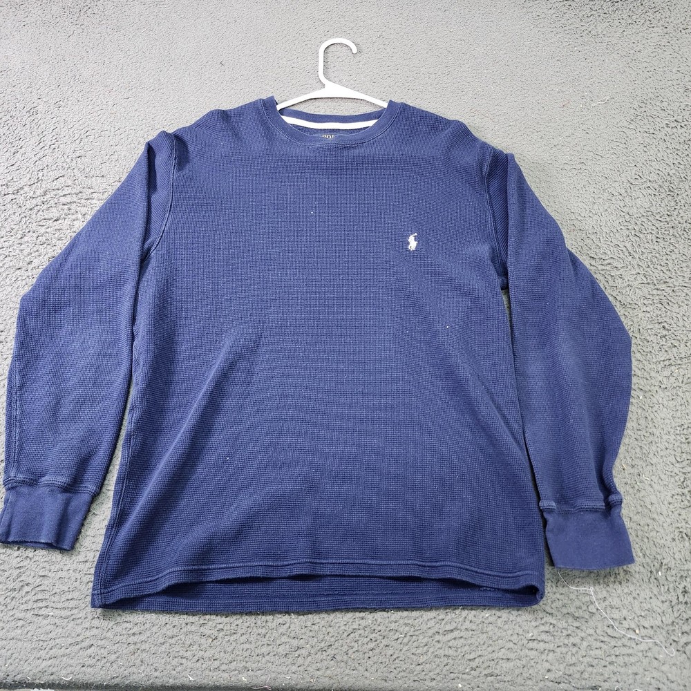 Polo Ralph Lauren Shirt Mens Medium Blue Thermal Waffle Knit Long Sleeve Tee