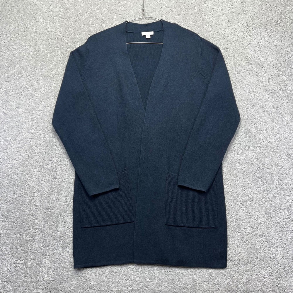 J. Jill Cardigan Sweater Womens M Navy Blue Open Front Longline Cotton Blend