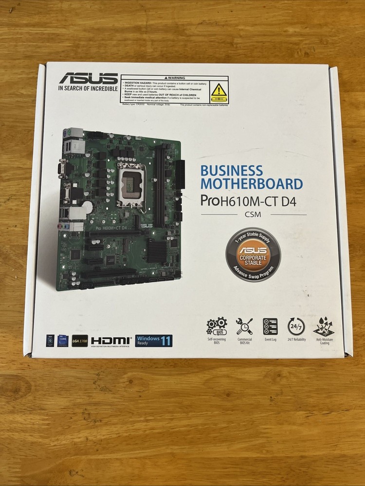 ASUS Pro H610M-CT D4-CSM LGA 1700 64GB Max DDR4, 1x M.2, 4x SATA 6Gb/s - New