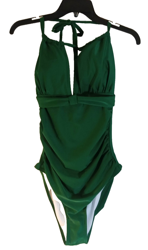 One Piece Swimsuit Womens Size XL Emerald Green Scrunch Tie Adjustable Bra Pads