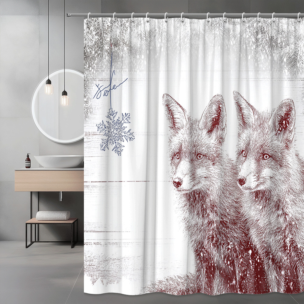 Fox Christmas Shower Curtain Winter Animal Print