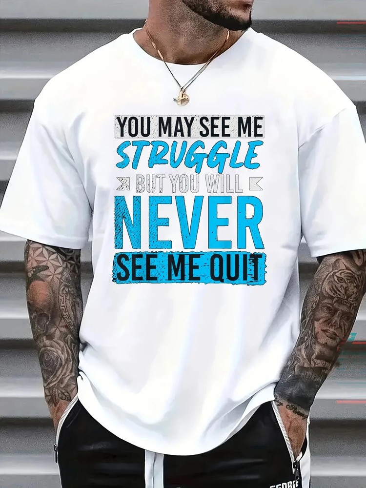 Men's Never Give Up Graphic T-Shirt Casual Crew Neck Motivational Tee